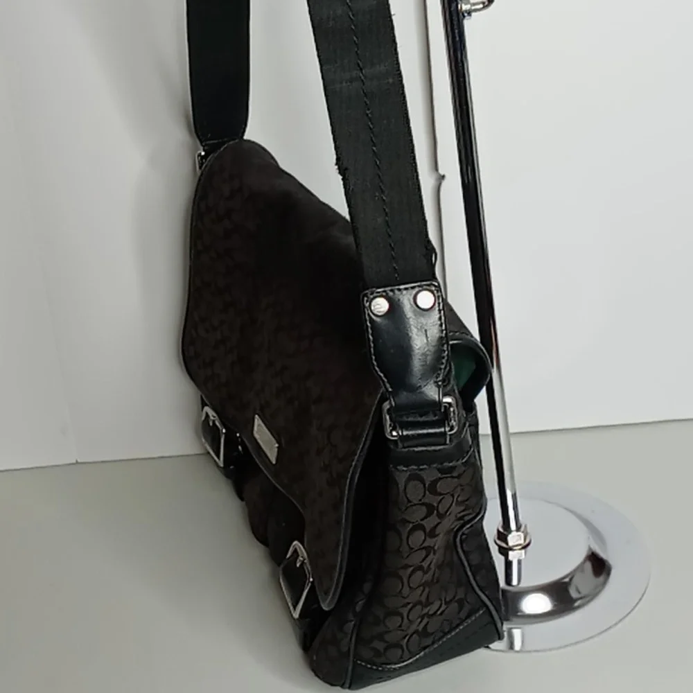 Coach F70283 Jacquard & Leather Signature Messenger Bag - Crossbody - Dark Brown